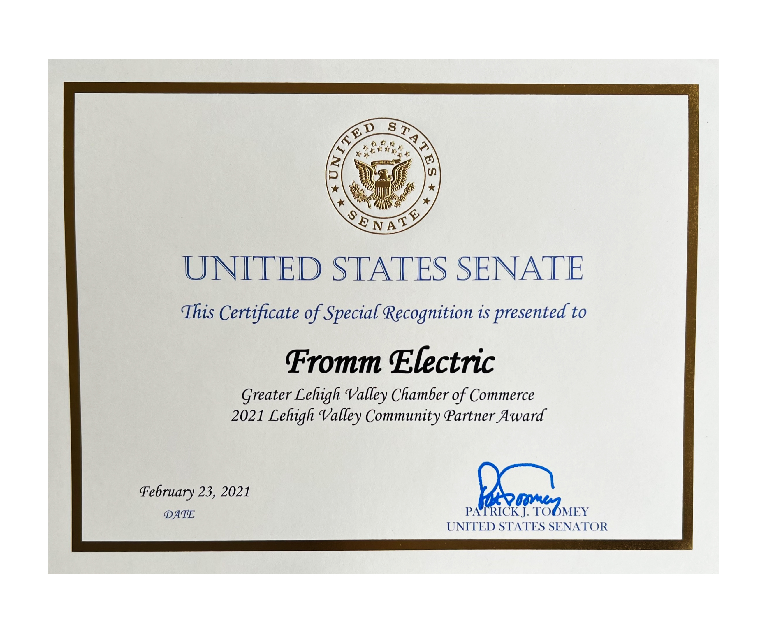 Community Partner Award from US Senate